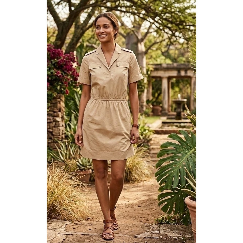 Brooks Brothers Safari Shirt Dress 4 Khaki Trench Utility Aviator Travel Camp